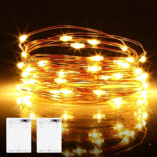 LED Lichterkette Batterie mit Timer, 2 Stück 6 Meter 60er LED Lichterketten Weihnachten Batteriebetrieben, IP65 Wasserdicht Lichterkette Innen für Party, Hochzeit, Weihnachten, Halloween (Warm Weiß) von Molbory