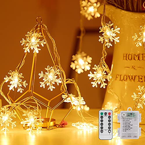 LED Lichterkette Schneeflocke, 6M 40 LED Lichterkette Batterie mit Timer Fernbedienung 8 Modi Weihnachten innen und außen Lichterketten für Zimmer, Deko, Halloween, Party LED Lichterkette Schneeflocke, 6M 40 LED Lichterkette Batterie mit Timer Fernbedienung 8 Modi Weihnachten innen und außen Lichterketten für Zimmer, Deko, Halloween, Party von Molbory