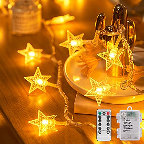 LED Lichterkette Sterne, 6M 40 LED Lichterkette Batterie mit Timer Fernbedienung 8 Modi Weihnachten innen und außen Lichterketten für Zimmer, Deko, Halloween, Party LED Lichterkette Sterne, 6M 40 LED Lichterkette Batterie mit Timer Fernbedienung 8 Modi Weihnachten innen und außen Lichterketten für Zimmer, Deko, Halloween, Party von Molbory