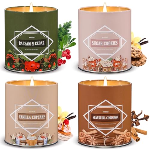 Weihnachtskerzen-Set, Weihnachtsduftkerze für Zuhause, Winterurlaub Duftkerzen, 4 Stück 1,020.6 g Sojakerzen Geschenk, Weihnachtsdüfte von Balsam Zeder/Zucker Cookies/Vanilla Cupcake/Sparkling Weihnachtskerzen-Set, Weihnachtsduftkerze für Zuhause, Winterurlaub Duftkerzen, 4 Stück 1,020.6 g Sojakerzen Geschenk, Weihnachtsdüfte von Balsam Zeder/Zucker Cookies/Vanilla Cupcake/Sparkling von Molensun