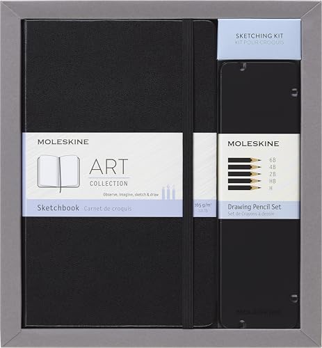 Moleskine Art Collection Skizzierset, Notebook Skizzieralbum (mit Hardcover und elastischem Verschluss, Papier geeignet für Kugelschreiber und Buntstifte, Groß 13 x 21 cm, 104 Seiten) schwarz von Moleskine