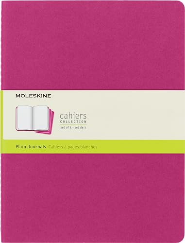 Moleskine Cahier Journal, Set 3 Notebooks with Plain Pages, Cardboard Cover with Visible Cotton Stiching, Colour Kinetic Pink, Extra Large 19 x 25 cm, 120 Pages von Moleskine