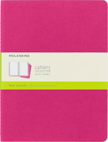 Moleskine Cahier Journal, Set 3 Notebooks with Plain Pages, Cardboard Cover with Visible Cotton Stiching, Colour Kinetic Pink, Extra Large 19 x 25 cm, 120 Pages von Moleskine