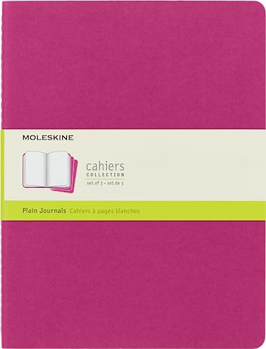 Moleskine Cahier Journal, Set 3 Notebooks with Plain Pages, Cardboard Cover with Visible Cotton Stiching, Colour Kinetic Pink, Extra Large 19 x 25 cm, 120 Pages von Moleskine