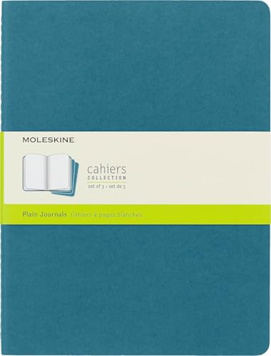 Moleskine Cahier Journal (3er Set Notizbücher mit blanko Seiten, Kartoneinband und Baumwollstickerei, Extra Large 19 x 25 cm, 120 Seiten), Lebhaftes Blau von Moleskine