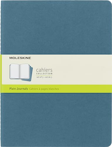 Moleskine Cahier Journal (3er Set Notizbücher mit blanko Seiten, Kartoneinband und Baumwollstickerei, Extra Large 19 x 25 cm, 120 Seiten), Lebhaftes Blau von Moleskine