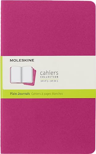Moleskine Cahier Journal (3er Set Notizbücher mit blanko Seiten, Kartoneinband und Baumwollstickerei, Large 13 x 21 cm, 80 Seiten), Kinetisches Pink von Moleskine