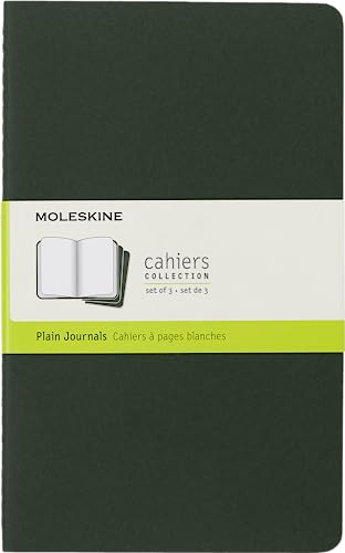 Moleskine Cahier Journal (3er Set Notizbücher mit blanko Seiten, Kartoneinband und Baumwollstickerei, Large 13 x 21 cm, 80 Seiten), myrten-grün von Moleskine