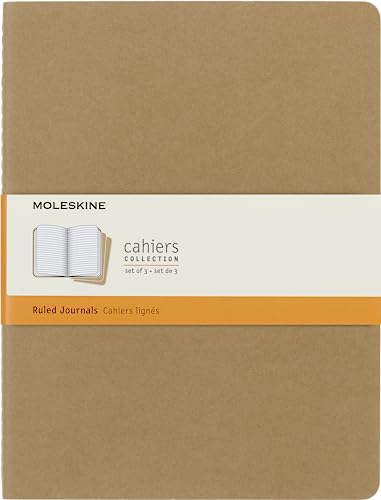 Moleskine Cahier Journal (3er Set Notizbücher mit linierten Seiten, Kartoneinband und Baumwollstickerei, Extra Large 19 x 25 cm, 120 Seiten) Packpapier-Braun von Moleskine