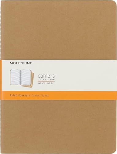 Moleskine Cahier Journal (3er Set Notizbücher mit linierten Seiten, Kartoneinband und Baumwollstickerei, Extra Large 19 x 25 cm, 120 Seiten) Packpapier-Braun von Moleskine