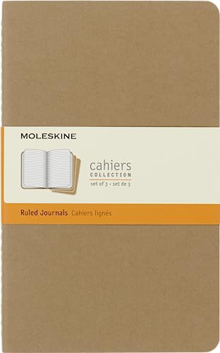 Moleskine Cahier Journal (3er Set Notizbücher mit linierten Seiten, Kartoneinband und Baumwollstickerei, Large 13 x 21 cm, 80 Seiten) Packpapier-Braun von Moleskine