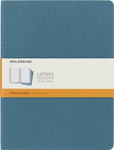 Moleskine, Cahier Journal, Set mit 3 Notizbüchern mit linierten Seiten, Kartonumschlag und sichtbaren Baumwollstichen, Blau, Sehr großes Format 19 x 25 cm, 120 Seiten Moleskine, Cahier Journal, Set mit 3 Notizbüchern mit linierten Seiten, Kartonumschlag und sichtbaren Baumwollstichen, Blau, Sehr großes Format 19 x 25 cm, 120 Seiten von Moleskine