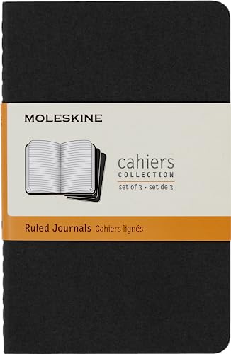 Moleskine, Notizbuch Journal, Set mit 3 Heften mit linierten Seiten, Kartonabdeckung und sichtbaren Baumwollstichen, Schwarze Farbe, Taschenformat 9 x 14 cm, 80 Seiten von Moleskine
