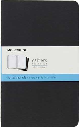 Moleskine Cahier mit gepunktetem Gittermuster, Kartonumschlag, 16 abtrennbare Seiten, Set aus 3 Heften, Großformat 13x21 cm, Farbe Schwarz von Moleskine