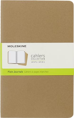 Moleskine Cahier S05009 Journal (3er Set Notizbücher mit blanko Seiten, Kartoneinband und Baumwollstickerei, Large 13 x 21 cm, 80 Seiten), Packpapier-Braun von Moleskine