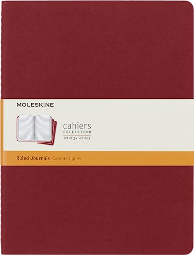 Moleskine Cahier S31076 Notizhefte (liniert, X-Large, Kartoneinband) 3-er-Set preiselbeerrot von Moleskine