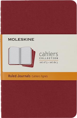 Moleskine S30956 Cahier Notizhefte (liniert, Pocket, Kartoneinband) 3-er-Set preiselbeerrot von Moleskine