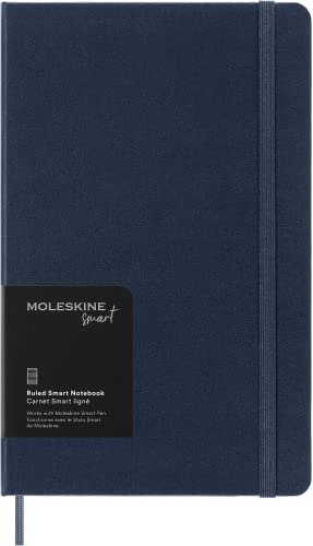 Moleskine Smart Notebook, Smart Writing System, Digitales Smart-Notizbuch mit Festem Einband, Linierten Seiten und Praktischem Gummizugverschluss, Großformat 13 x 21, Farbe: Saphirblau von Moleskine
