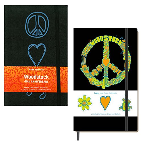 Moleskine Woodstock Love Einband, Musik, und Love & Peace Notebooks 40. Jahrestag groß liniert & blanko Notizblock Memo JOTTERS in schwarz & rot TWO PACK Peace, Love, Music & Peace Notebook von Moleskine