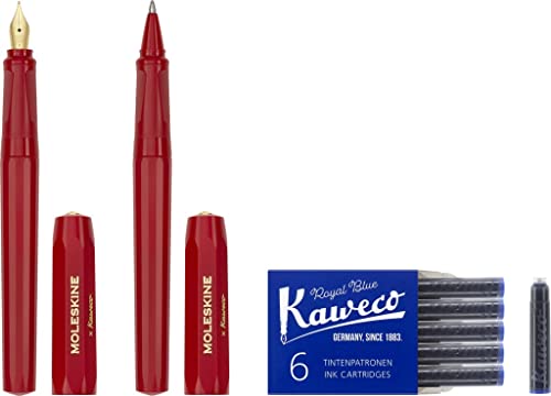 Moleskine x Kaweco Füllfederhalter aus ABS-Kunststoff mit Vergoldeter Feder der Größe M und Kugelschreiber, Nachfüllmine 1,0mm mit Blauer Tinte und 6 Blaue Tintenpatronen Inklusive, Farbe Rot Moleskine x Kaweco Füllfederhalter aus ABS-Kunststoff mit Vergoldeter Feder der Größe M und Kugelschreiber, Nachfüllmine 1,0mm mit Blauer Tinte und 6 Blaue Tintenpatronen Inklusive, Farbe Rot von Moleskine