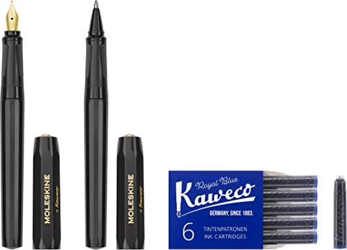 Moleskine x Kaweco Füllfederhalter aus ABS-Kunststoff mit Vergoldeter Feder der Größe M und Kugelschreiber, Nachfüllmine 1,0mm mit Blauer Tinte und 6 Blaue Tintenpatronen Inklusive, Farbe Schwarz Moleskine x Kaweco Füllfederhalter aus ABS-Kunststoff mit Vergoldeter Feder der Größe M und Kugelschreiber, Nachfüllmine 1,0mm mit Blauer Tinte und 6 Blaue Tintenpatronen Inklusive, Farbe Schwarz von Moleskine