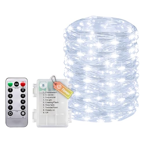 Lichterkette Draht Mit Timer Und Fernbedienung, Kleine Lichterkette Innen Mit Batterie, 20M 200LEDs IP65 Wasserdicht Ohne Batterien Für Schlafzimmer Hochzeit Weihnachten Party Dekoration von Molicar