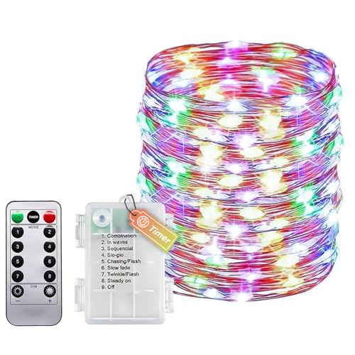Lichterkette Draht Mit Timer Und Fernbedienung, Kleine Lichterkette Innen Mit Batterie, 20M 200LEDs IP65 Wasserdicht Ohne Batterien Für Schlafzimmer Hochzeit Weihnachten Party Dekoration von Molicar