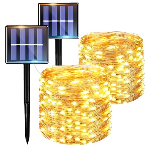 Solarlichterkette Outdoor 2×12m 100 LED, Kupferdraht Lichterkette Solar Außen, LED Solarlichter für Außen Garten, Solar Lichterkette Wasserdicht, Solarbeleuchtung für Außen Terrasse von Molicar