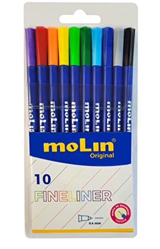Molin RFL 290 – 10B Filz Fineliner Set 10 Farben sortiert 0,4 mm von Molin