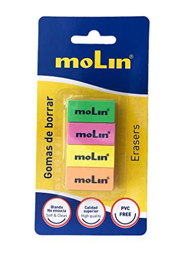 Molin Radiergummi, Neonfarben, 4 Stück von Molin