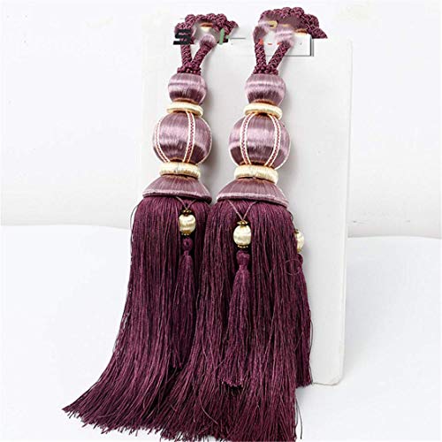 Molinter Vorhang Raffhalter Rope Vorhang Halter Schnalle Holdbacks Clips mit Beads Quaste Ball Vorhang Dekoration 2 Stück (Tiefpurpurn) von Molinter