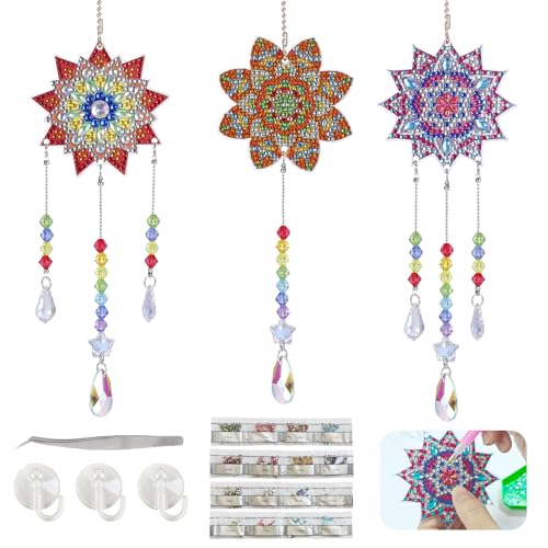 Molirex Diamond Painting Anhänger Kinder Geschenk für Basteln Mädchen 5 6 7 8 9 10 11 12 Jahre, Diamond Painting Mandala Sonnenfänger Kristalle Zum Aufhängen Windspiel Basteln von Molirex