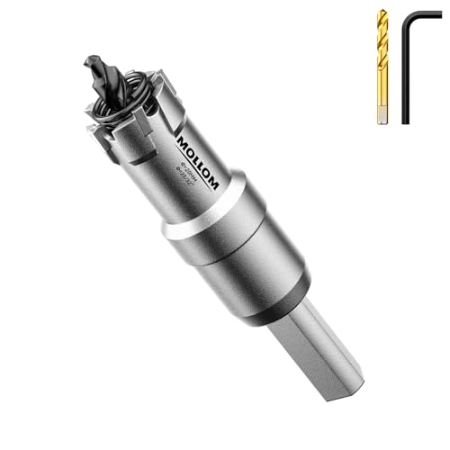 Mollom (20mm | 25/32'') Lochsäge T.C.T Schwerlast-Hartmetall-bestückt mit 2 Führungsbohrern für Edelstahl, Baustahl, Eisen, Kupfer, Messing, Kunststoff von Mollom