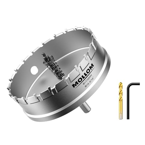 Mollom (110mm | 4-5/16'') Lochsäge T.C.T Schwerlast-Hartmetall-bestückt mit 2 Führungsbohrern für Edelstahl, Baustahl, Eisen, Kupfer, Messing, Kunststoff von Mollom