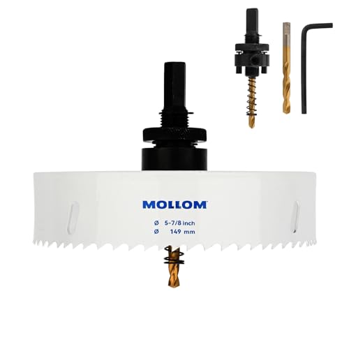 Mollom (149mm | 5-7/8") HSS M42 mit 8% Kobalt Bi-Metall-Lochsäge mit 2 Zentrierbohrern & Aufnahme, glatter Schnitt für PVC, Trockenbau, Holz, Kunststoff, Gipskarton, Gummiprojekte von Mollom
