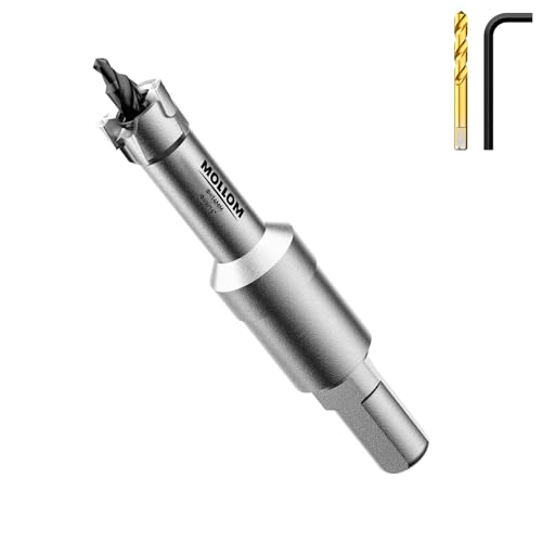 Mollom (14mm | 9/16'') Lochsäge T.C.T Schwerlast-Hartmetall-bestückt mit 2 Führungsbohrern für Edelstahl, Baustahl, Eisen, Kupfer, Messing, Kunststoff von Mollom