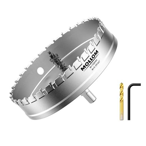 Mollom (150mm | 5-59/64'') Lochsäge T.C.T Schwerlast-Hartmetall-bestückt mit 2 Führungsbohrern für Edelstahl, Baustahl, Eisen, Kupfer, Messing, Kunststoff von Mollom