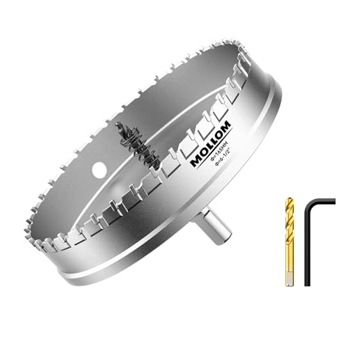Mollom (165mm | 6-1/2'') Lochsäge T.C.T Schwerlast-Hartmetall-bestückt mit 2 Führungsbohrern für Edelstahl, Baustahl, Eisen, Kupfer, Messing, Kunststoff von Mollom
