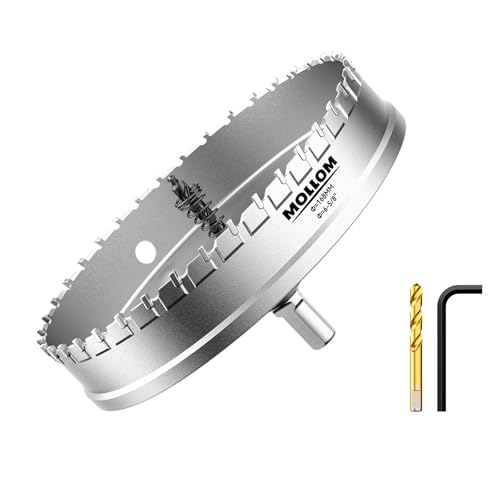 Mollom (168mm | 6-5/8'') Lochsäge T.C.T Schwerlast-Hartmetall-bestückt mit 2 Führungsbohrern für Edelstahl, Baustahl, Eisen, Kupfer, Messing, Kunststoff von Mollom