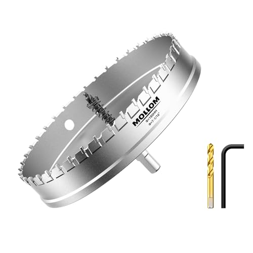 Mollom (180mm | 7-1/16'') Lochsäge T.C.T Schwerlast-Hartmetall-bestückt mit 2 Führungsbohrern für Edelstahl, Baustahl, Eisen, Kupfer, Messing, Kunststoff von Mollom