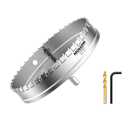 Mollom (181mm | 7-1/8") Lochsäge T.C.T Schwerlast-Hartmetall-bestückt mit 2 Führungsbohrern für Edelstahl, Baustahl, Eisen, Kupfer, Messing, Kunststoff von Mollom