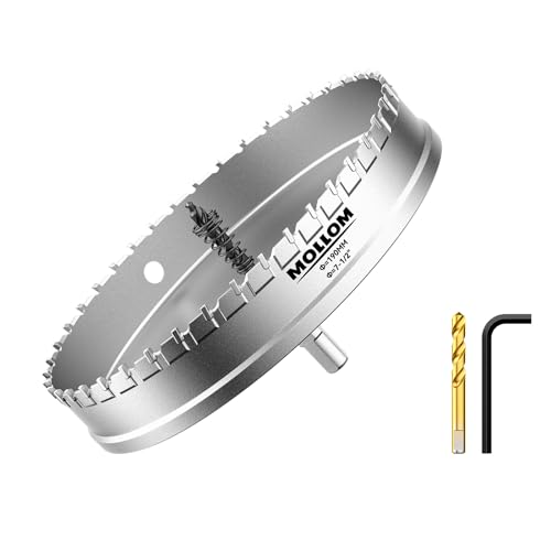 Mollom (190mm | 7-1/2") Lochsäge T.C.T Schwerlast-Hartmetall-bestückt mit 2 Führungsbohrern für Edelstahl, Baustahl, Eisen, Kupfer, Messing, Kunststoff von Mollom