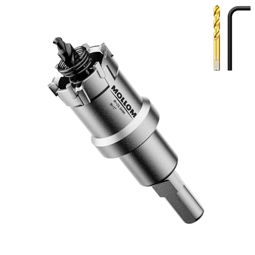 Mollom (25.5mm | 1”) Lochsäge T.C.T Schwerlast-Hartmetall-bestückt mit 2 Führungsbohrern für Edelstahl, Baustahl, Eisen, Kupfer, Messing, Kunststoff von Mollom