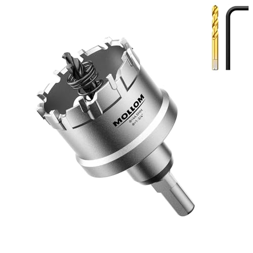 Mollom (44.5mm | 1-3/4'') Lochsäge T.C.T Schwerlast-Hartmetall-bestückt mit 2 Führungsbohrern für Edelstahl, Baustahl, Eisen, Kupfer, Messing, Kunststoff von Mollom