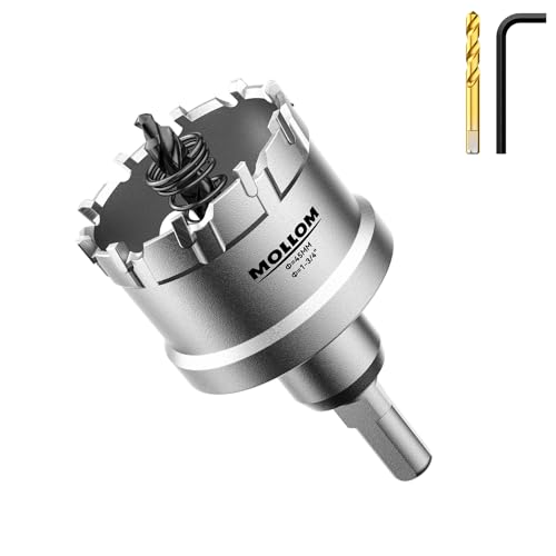 Mollom (45mm | 1-3/4'') Lochsäge T.C.T Schwerlast-Hartmetall-bestückt mit 2 Führungsbohrern für Edelstahl, Baustahl, Eisen, Kupfer, Messing, Kunststoff von Mollom