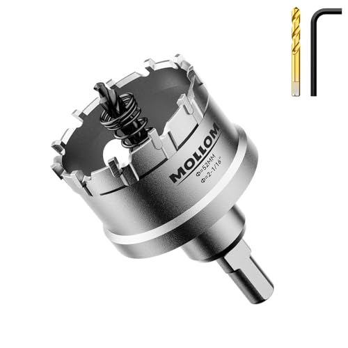 Mollom (52mm | 2-1/16'') Lochsäge T.C.T Schwerlast-Hartmetall-bestückt mit 2 Führungsbohrern für Edelstahl, Baustahl, Eisen, Kupfer, Messing, Kunststoff von Mollom