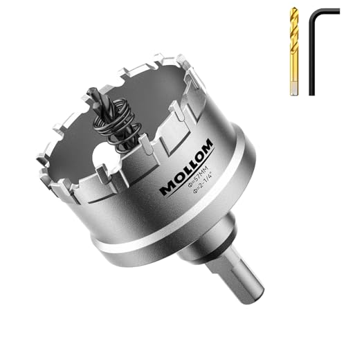 Mollom (57mm | 2-1/4'') Lochsäge T.C.T Schwerlast-Hartmetall-bestückt mit 2 Führungsbohrern für Edelstahl, Baustahl, Eisen, Kupfer, Messing, Kunststoff von Mollom