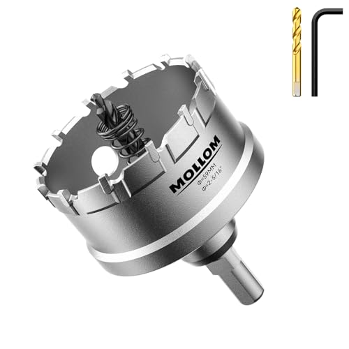 Mollom (59mm | 2-5/16") Lochsäge T.C.T Schwerlast-Hartmetall-bestückt mit 2 Führungsbohrern für Edelstahl, Baustahl, Eisen, Kupfer, Messing, Kunststoff von Mollom