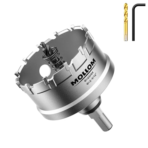 Mollom (65mm | 2-9/16'') Lochsäge T.C.T Schwerlast-Hartmetall-bestückt mit 2 Führungsbohrern für Edelstahl, Baustahl, Eisen, Kupfer, Messing, Kunststoff von Mollom