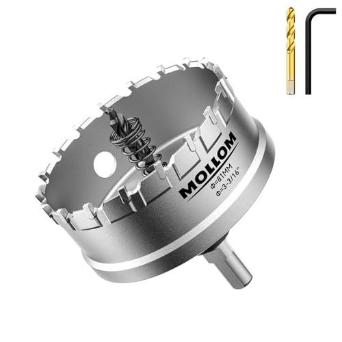 Mollom (81mm | 3-3/16") Lochsäge T.C.T Schwerlast-Hartmetall-bestückt mit 2 Führungsbohrern für Edelstahl, Baustahl, Eisen, Kupfer, Messing, Kunststoff von Mollom